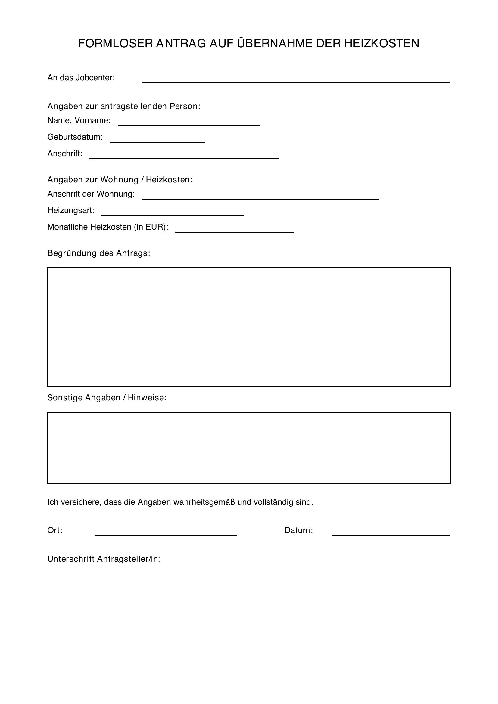 Formloser Antrag Heizkosten Hartz 4 Muster