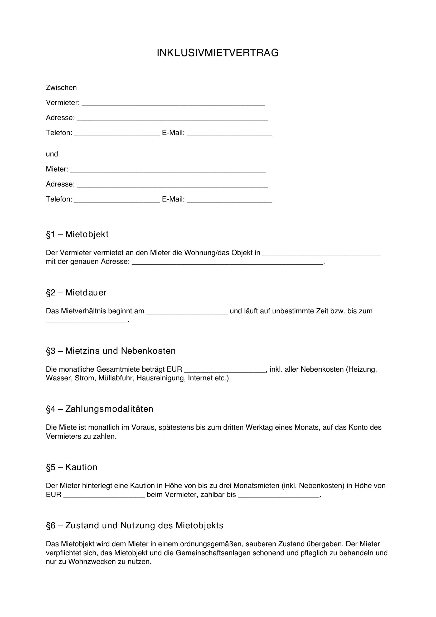 Inklusivmietvertrag