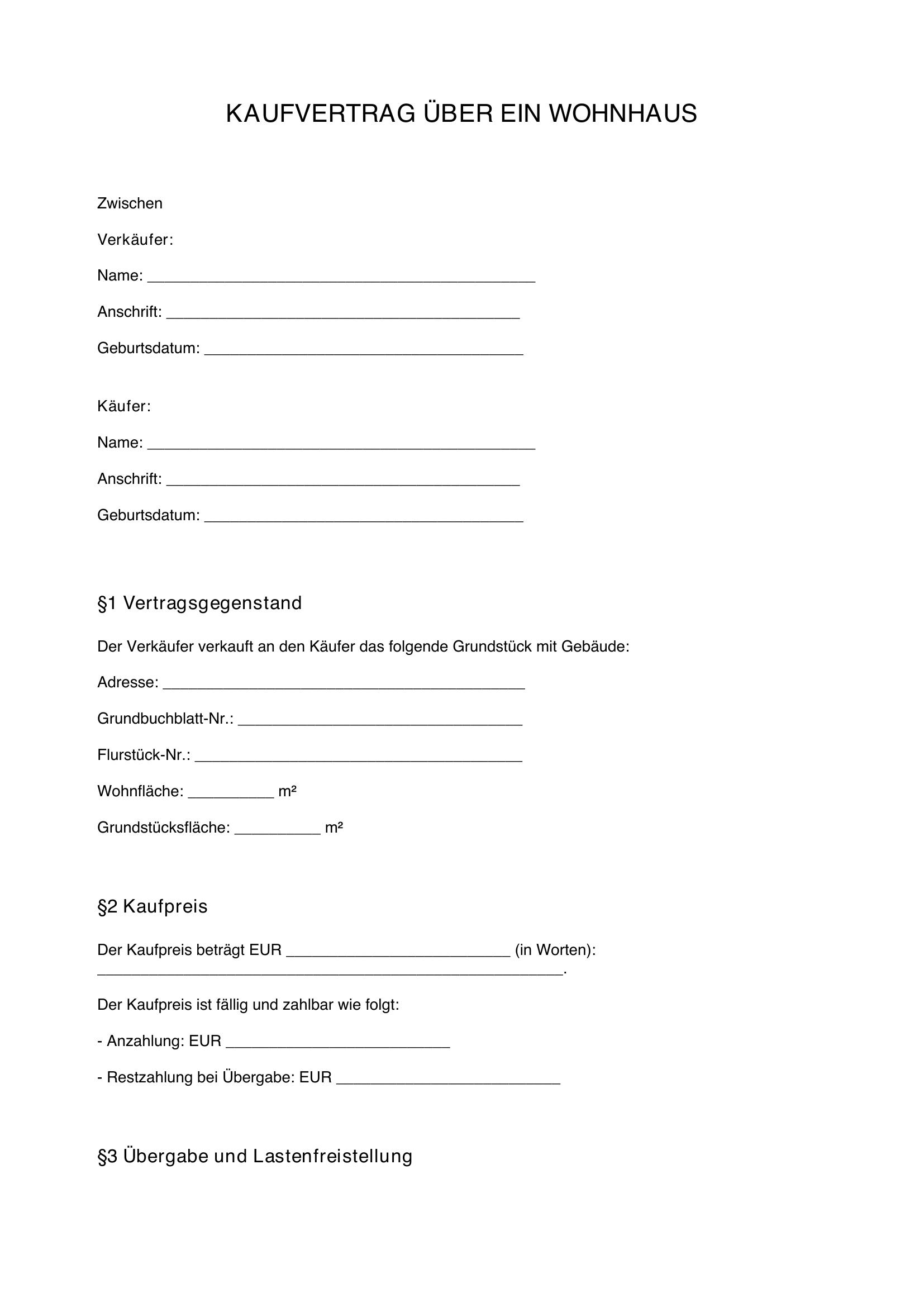 Kaufvertrag Haus Vorlage