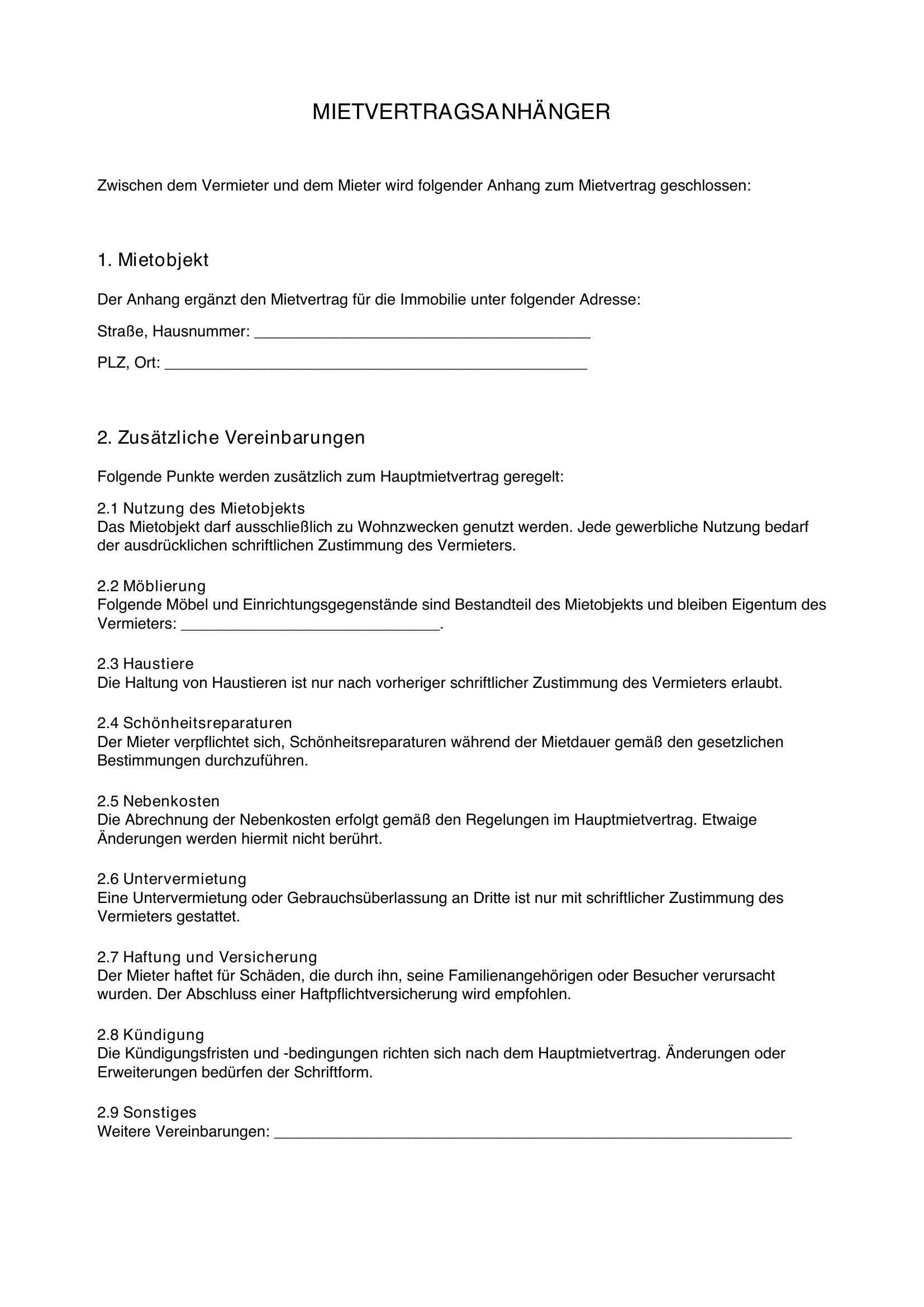 Mietvertrag Anhänger Muster