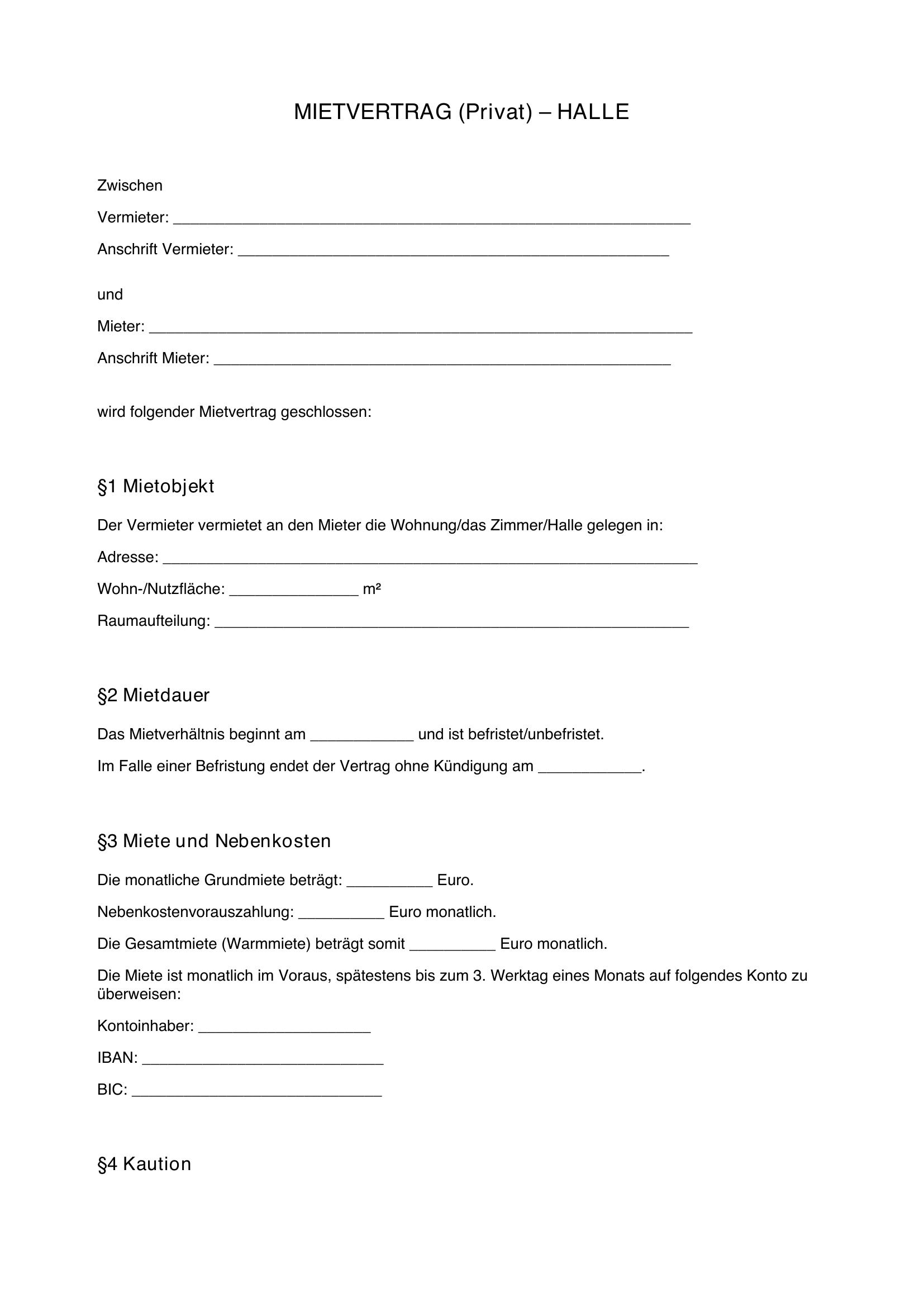 Mietvertrag Halle Privat Muster