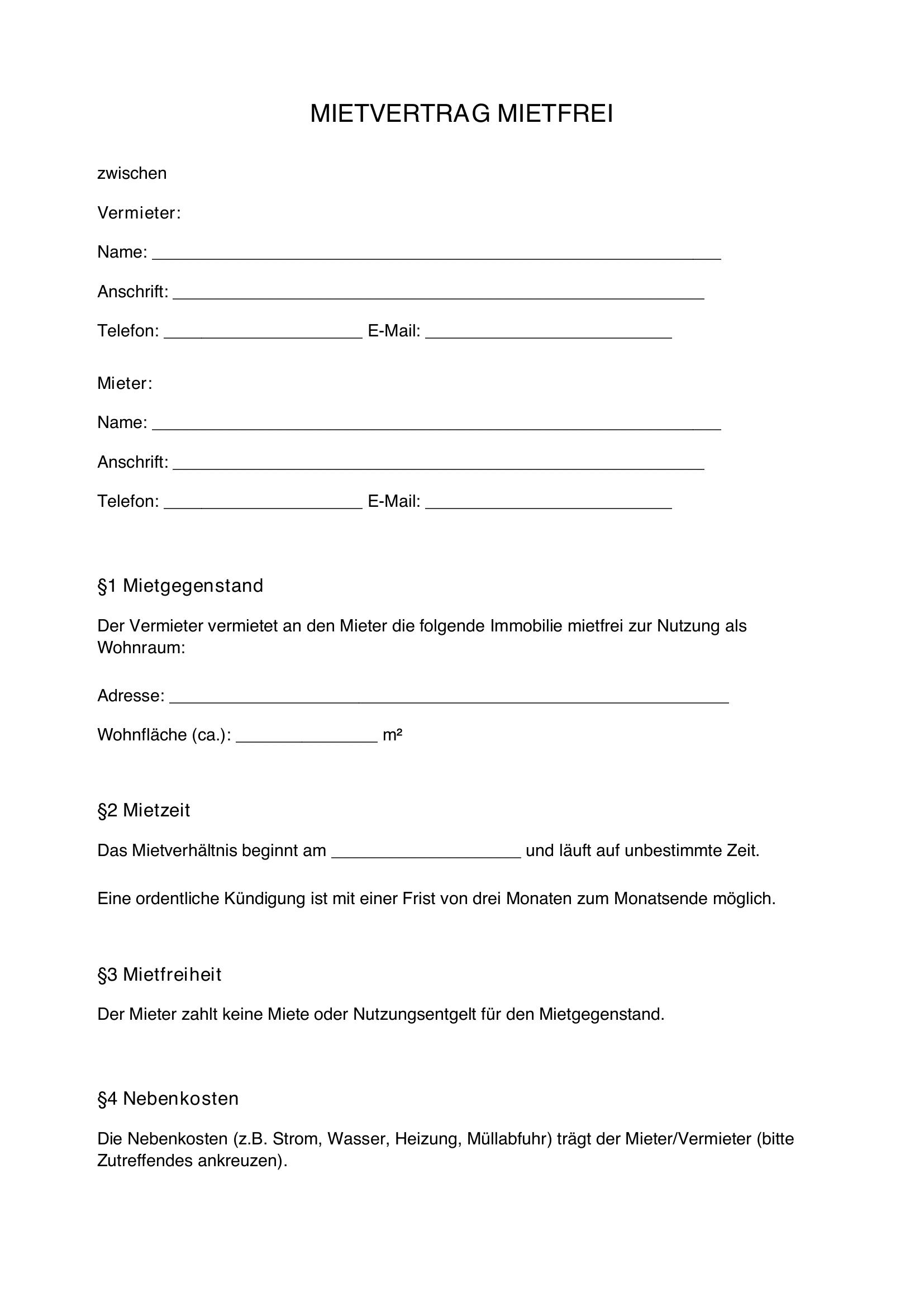 Mietvertrag Mietfrei Muster