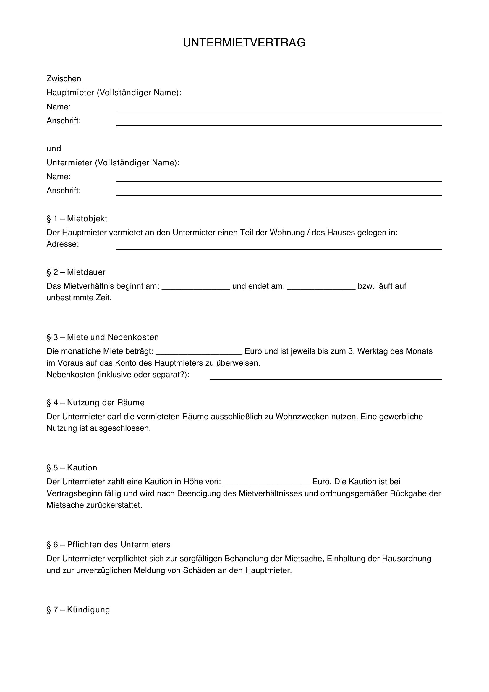 Noknok Untermietvertrag