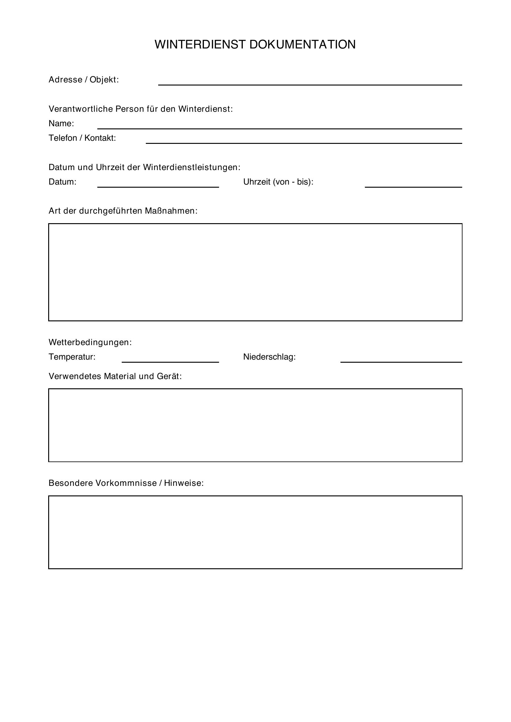 Winterdienst Dokumentation Vorlage