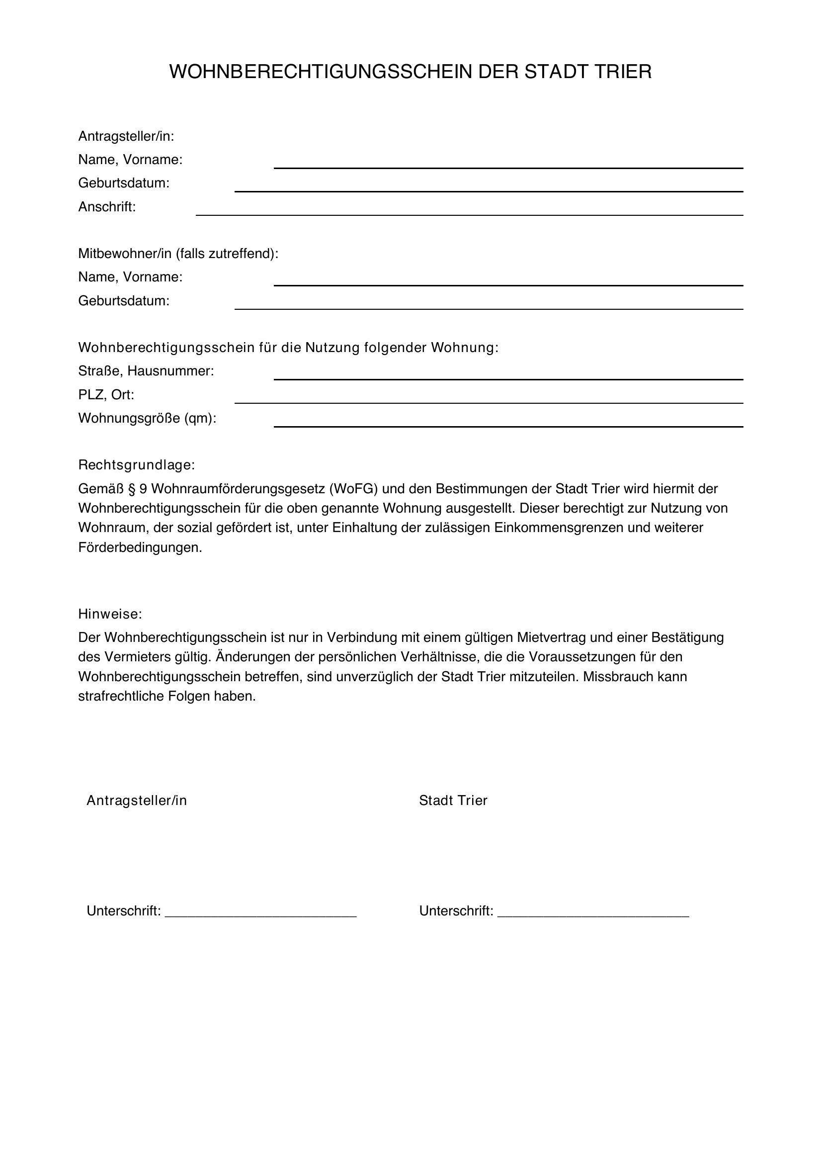Wohnberechtigungsschein Trier