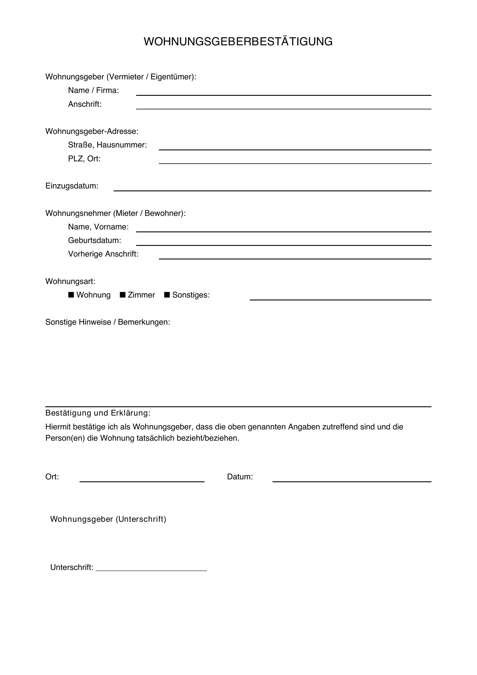 Wohnungsgeberbescheinigung Moers